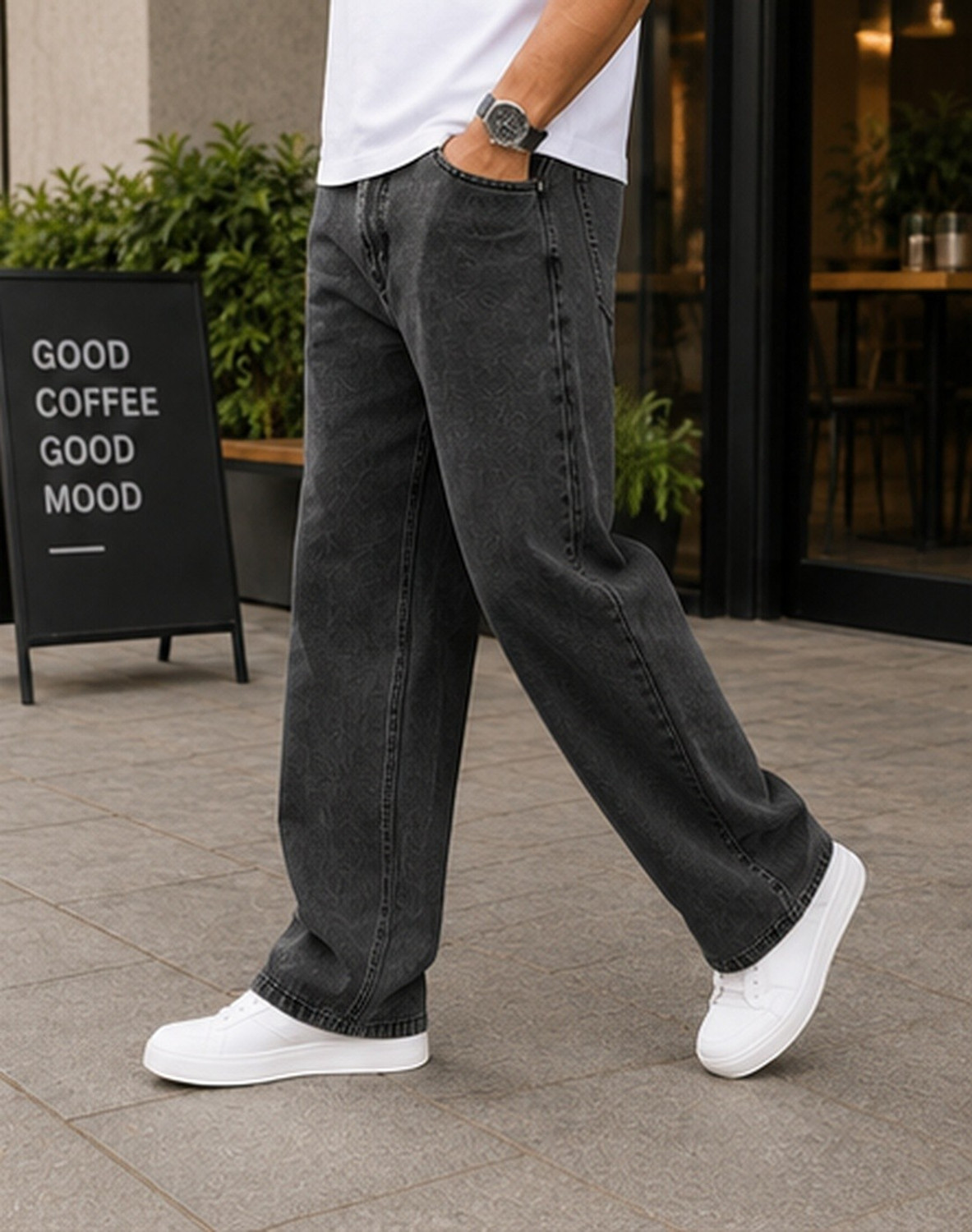 Image of METRONAUT Men Loose Fit Mid Rise Grey Jeans