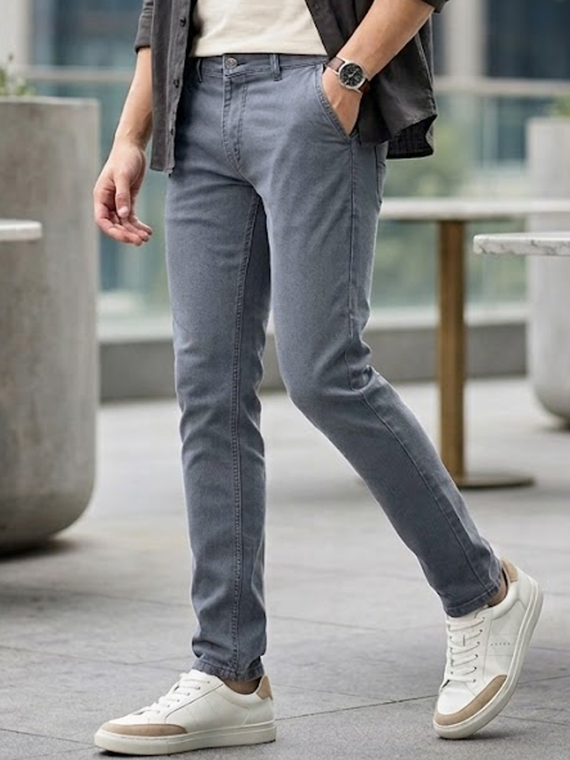 Urbano Fashion Men Slim Mid Rise Grey Jeans - Image 1