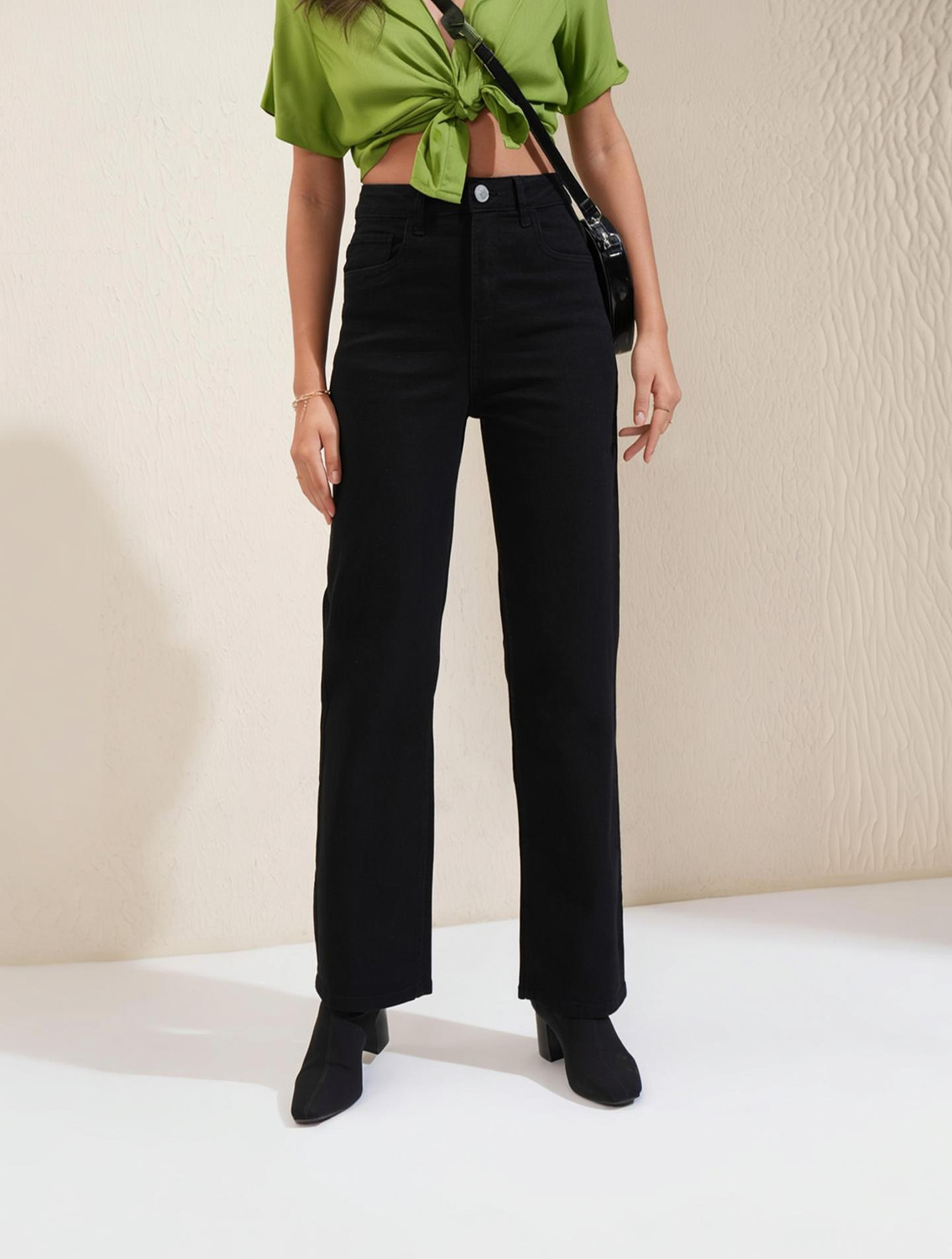 Image of Spykar Women Straight Fit Mid Rise Black Jeans