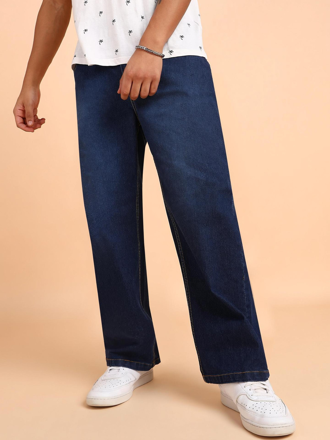 MONTREZ Men Straight Fit Mid Rise Dark Blue Jeans