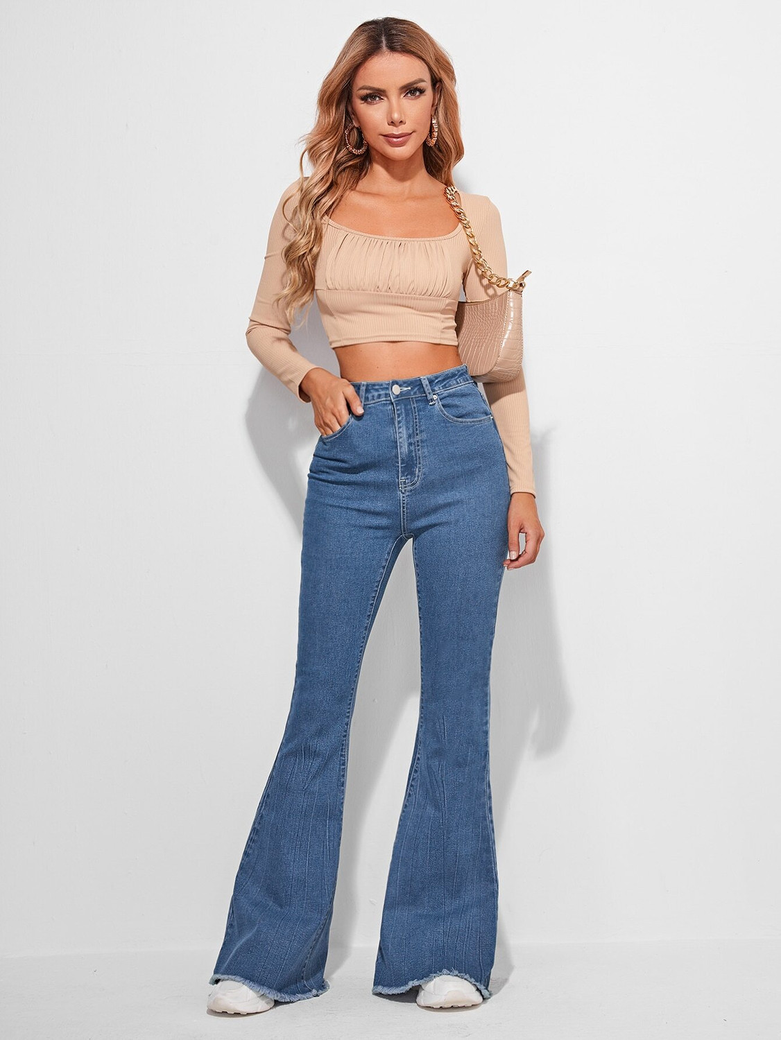 Image of Robecult Women Boot-Leg High Rise Blue Jeans