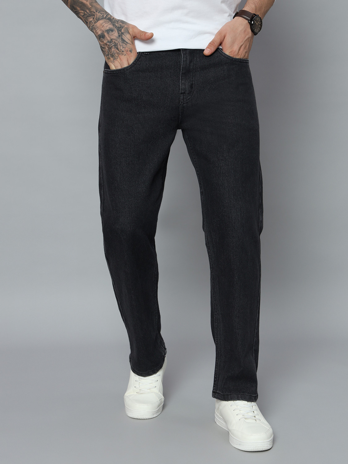 DENIM LOOK Men Relaxed Fit Dark Grey Jeans - Image 1