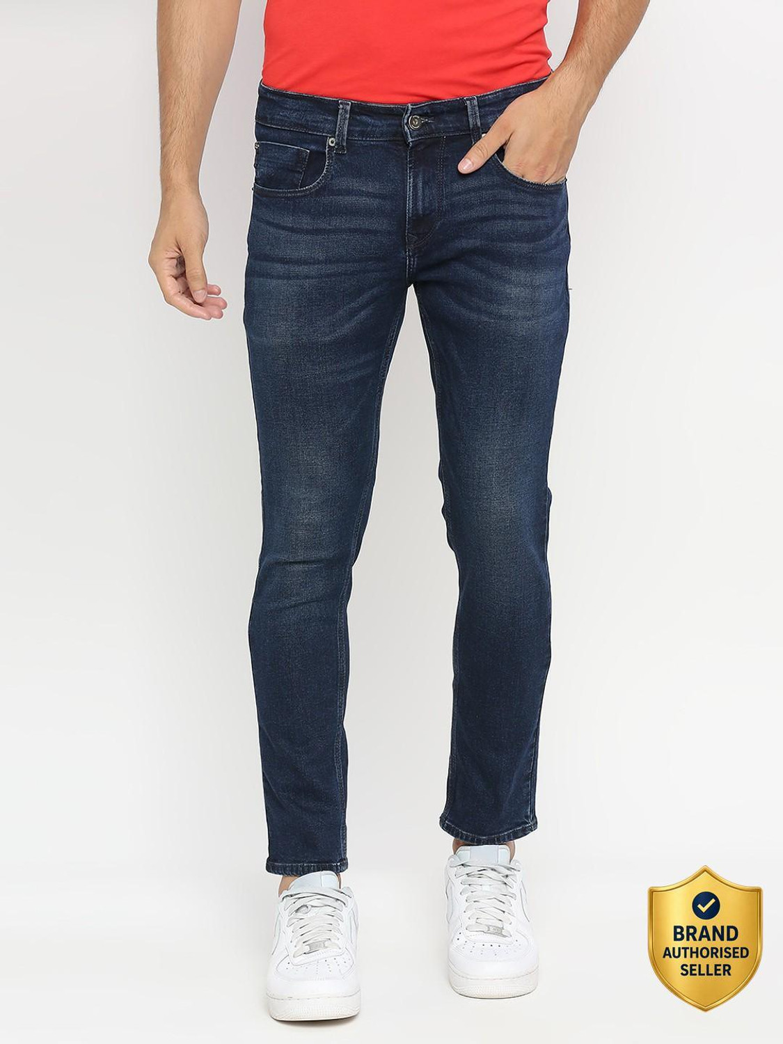 Image of Spykar Men Regular Mid Rise Blue Jeans