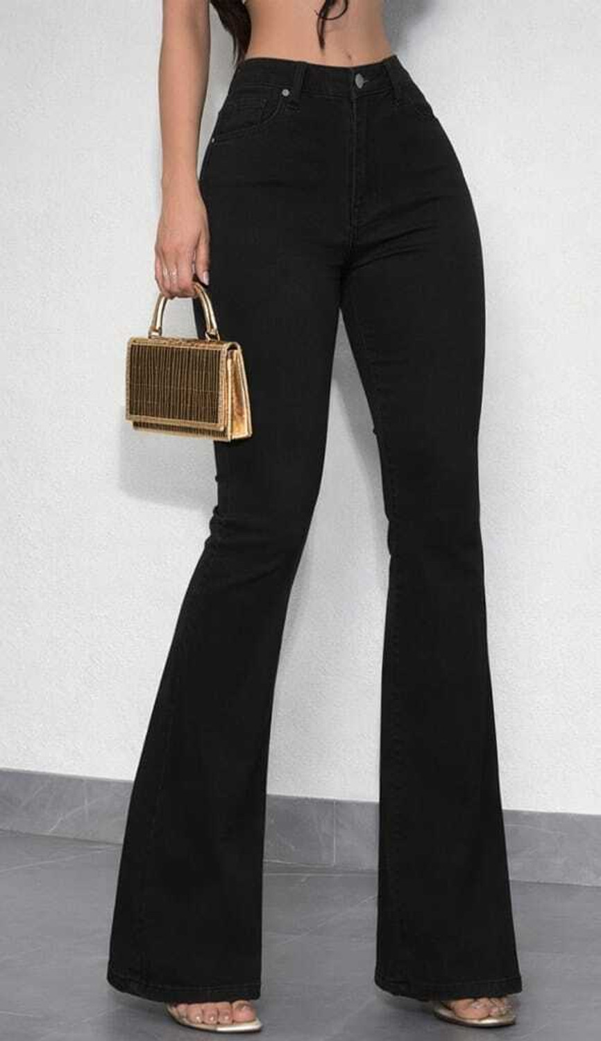 Image of silver threads Women Flared High Rise Black Jeans