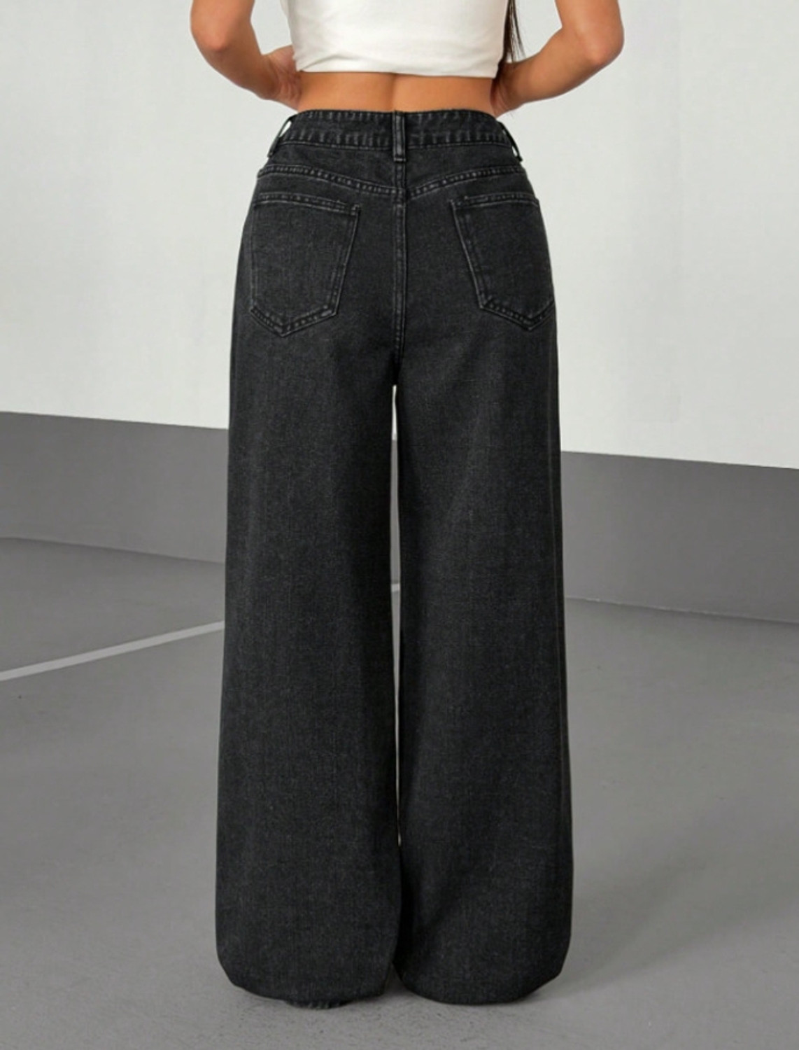 Image of KGN ENTERPRISES Women Wide Leg Mid Rise Black Jeans