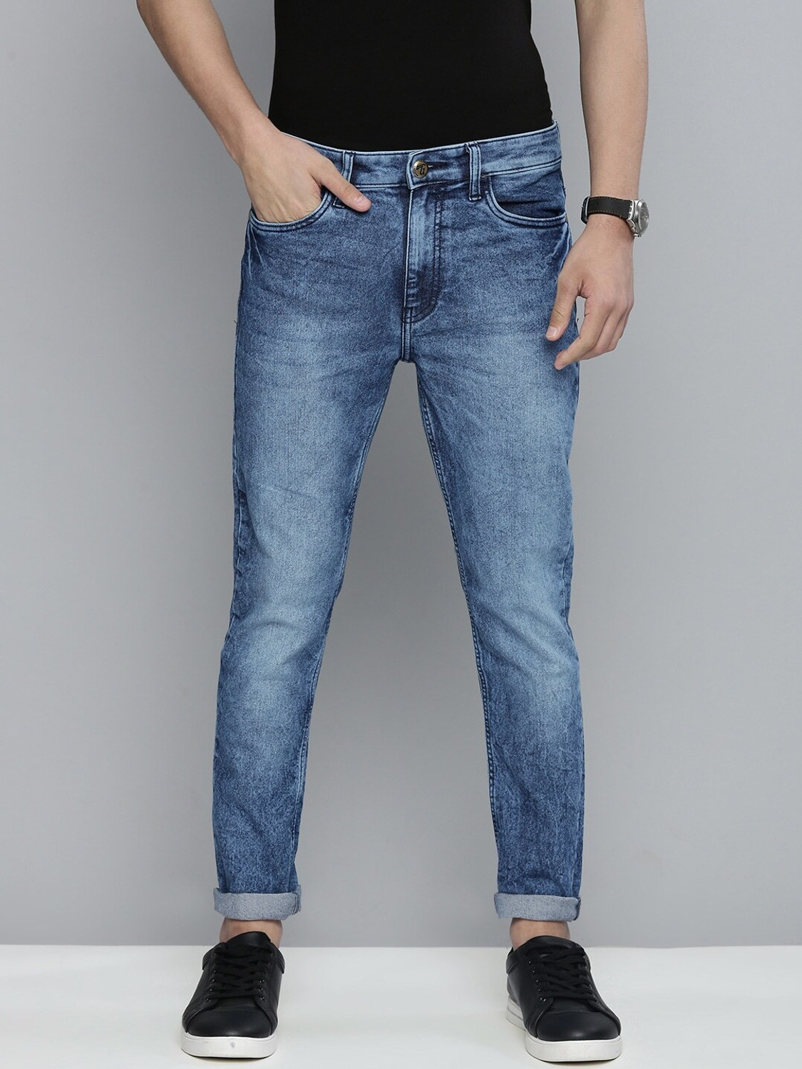 Image of Mast & Harbour Men Skinny Mid Rise Black Jeans
