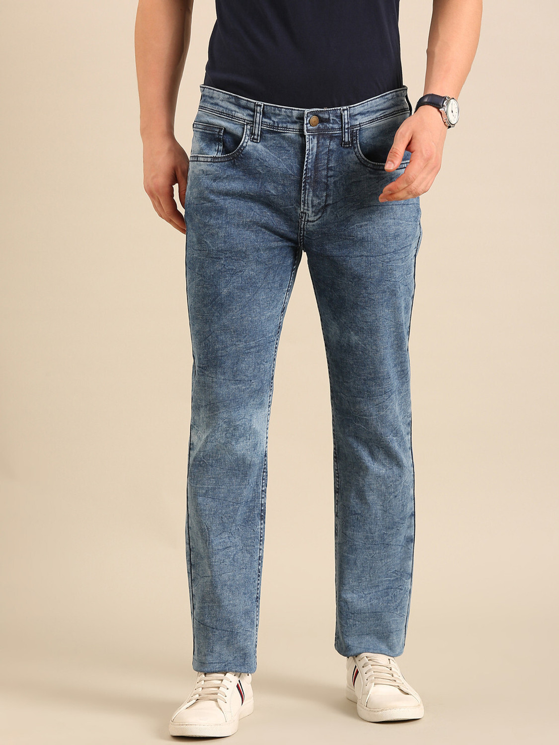 Image of CAVALLO BY LINEN CLUB Men Straight Fit Mid Rise Light Blue Jeans