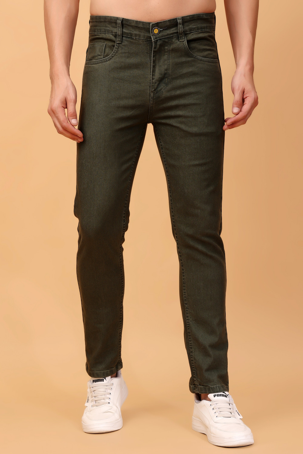 Image of URBAN LEGENDS Men Jogger Fit Mid Rise Green Jeans