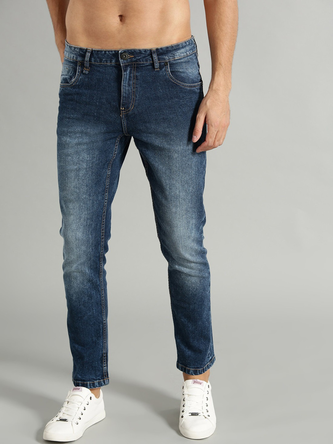 Image of Roadster Men Slim Mid Rise Dark Blue Jeans
