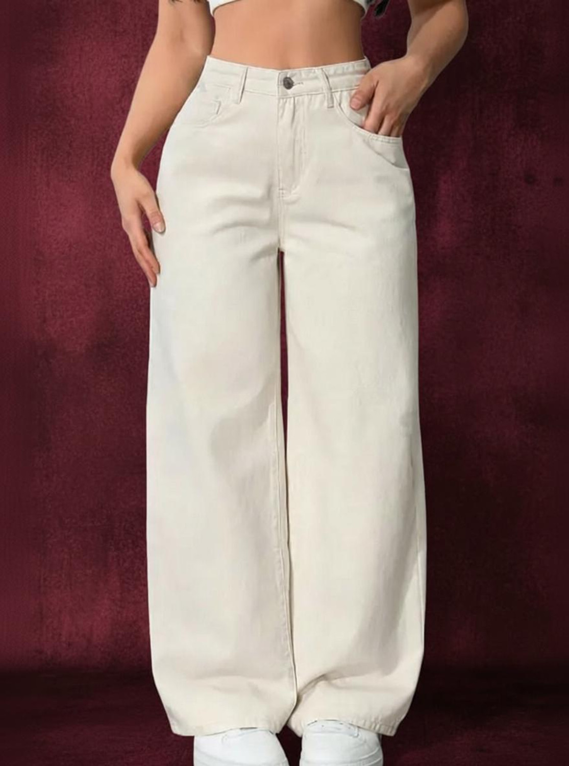 PINKLIT COLLECTION Women Straight Fit High Rise Beige Jeans - Image 1