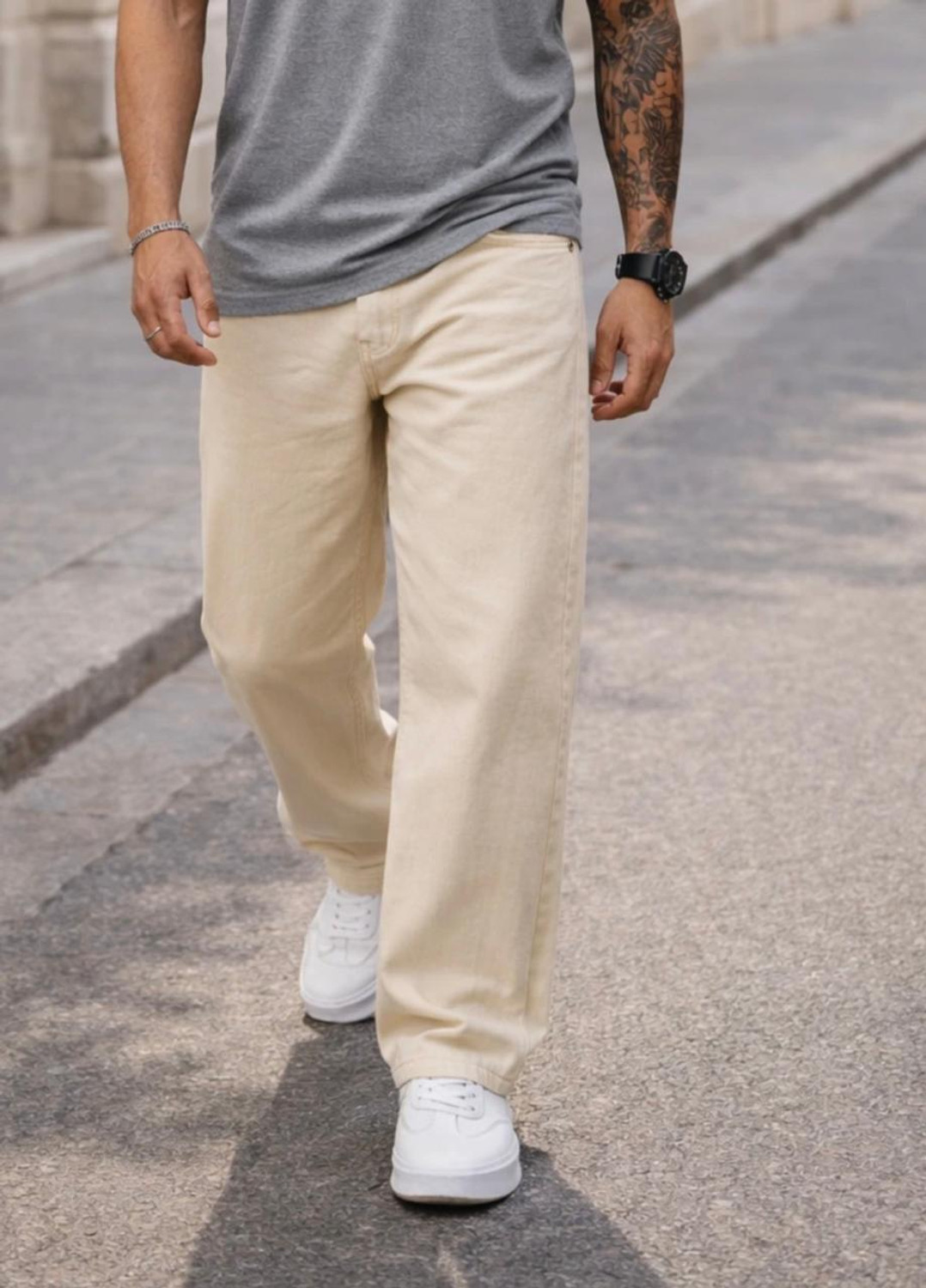 Image of DASHING FIT Men Loose Fit Mid Rise Beige Jeans