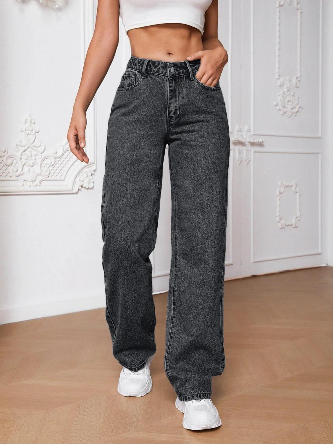 Image of YAMEETFIT Women Regular High Rise Beige Jeans