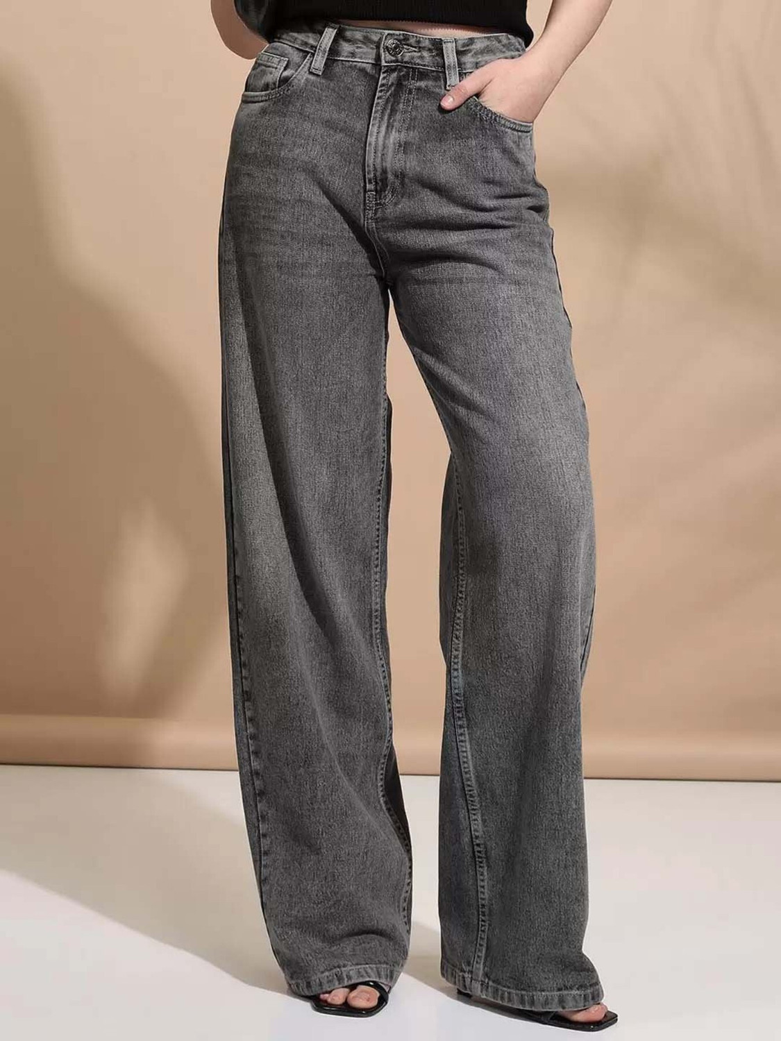 Image of Crazeis Women Loose Fit High Rise Grey Jeans