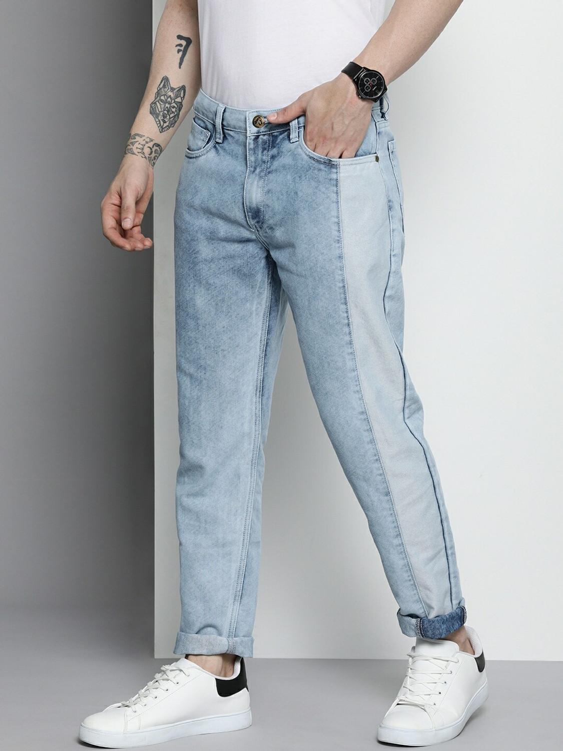 Image of FUDE PRIDE Men Baggy Fit Mid Rise Grey Jeans