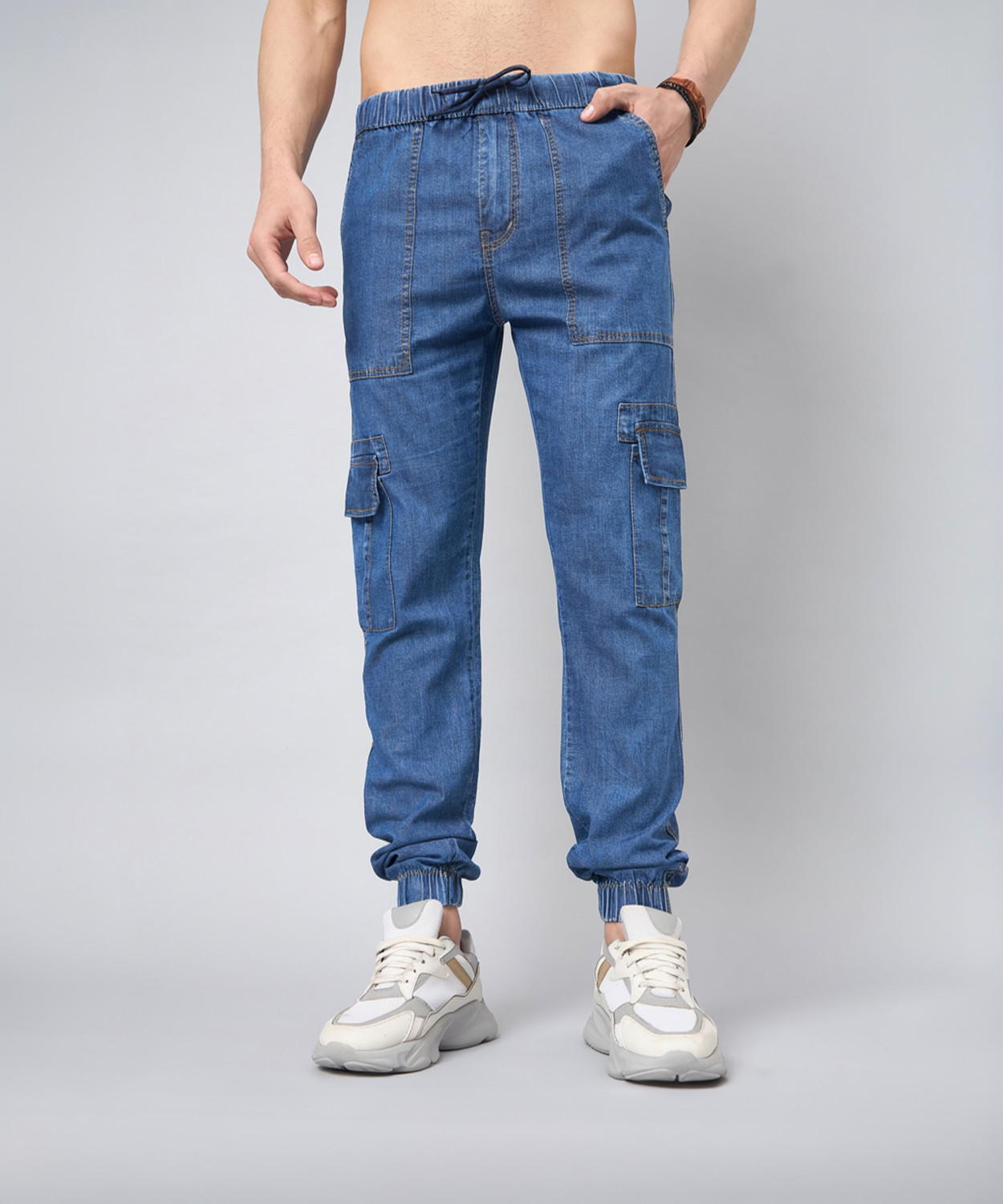 Image of ABFY ZOO Men Jogger Fit Mid Rise Blue Jeans