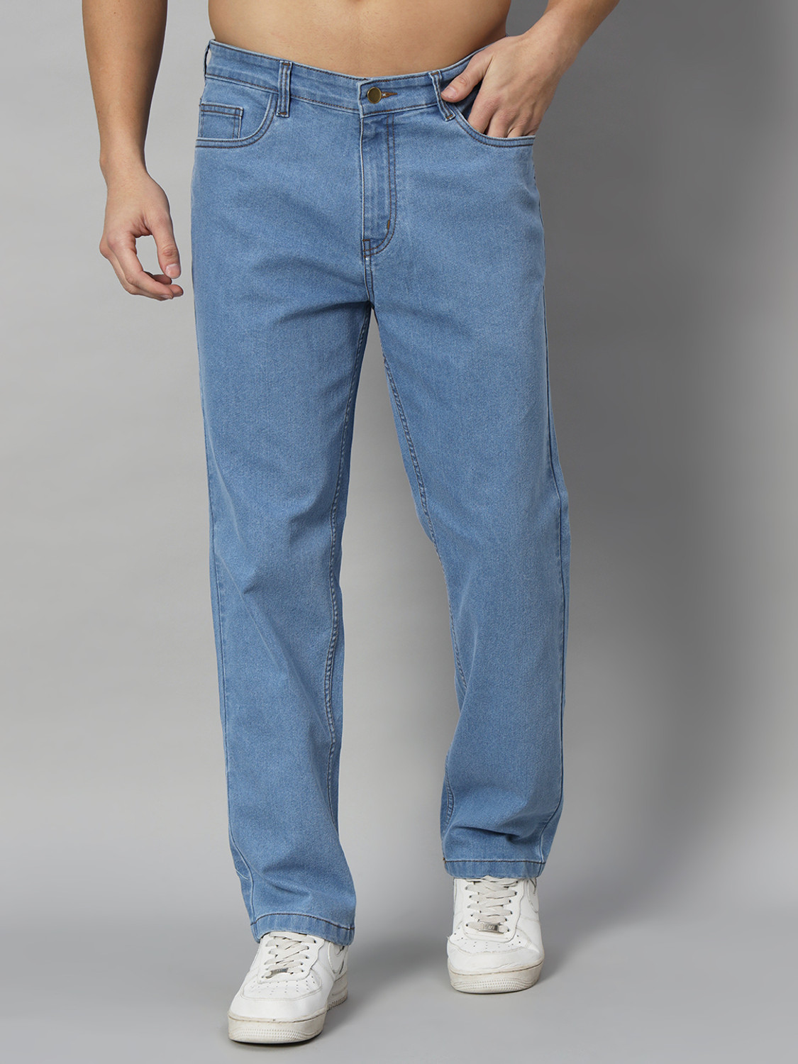 Image of GUTI Men Straight Fit Mid Rise Blue Jeans