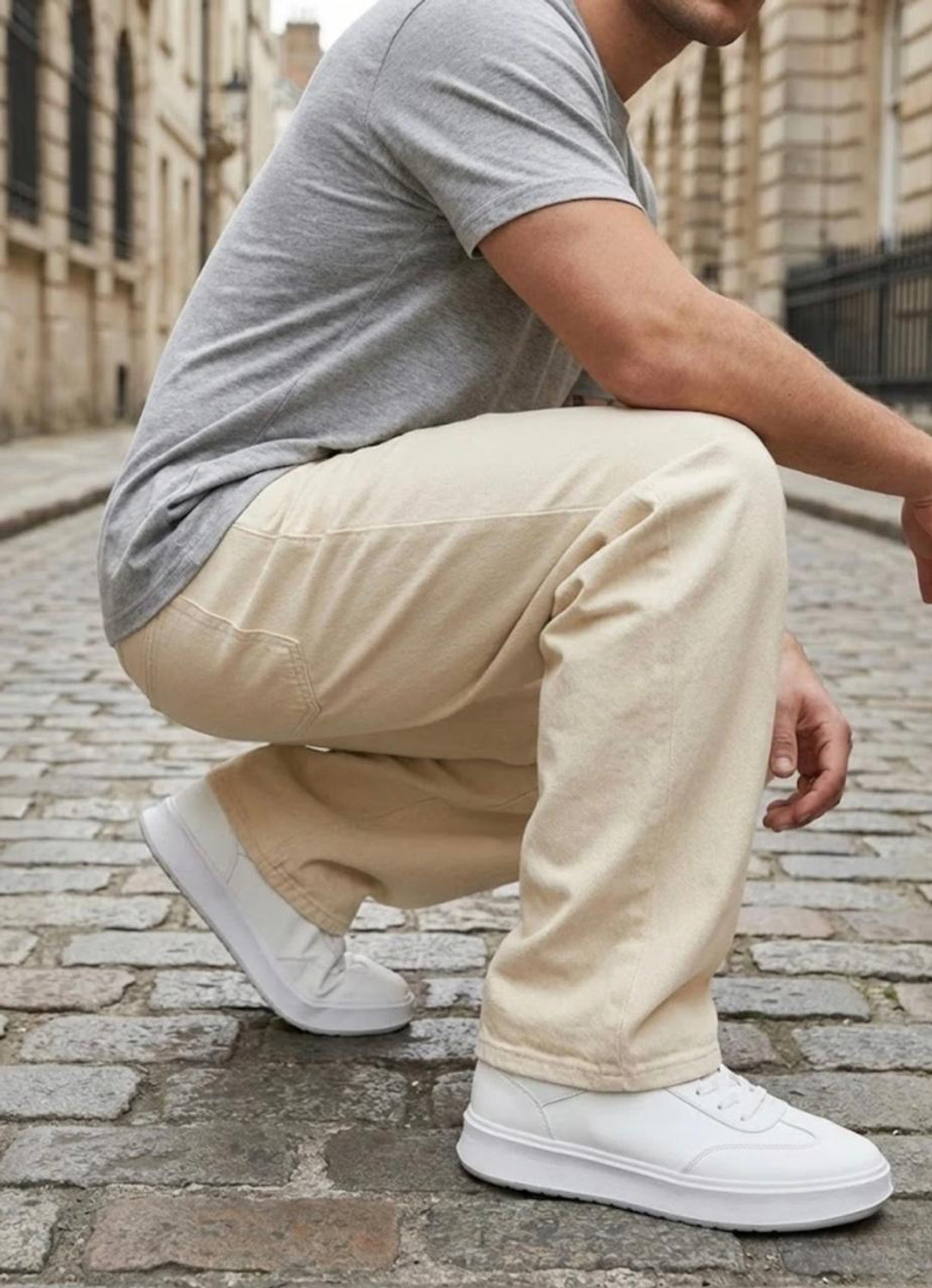 Image of DASHING FIT Men Loose Fit Mid Rise Beige Jeans