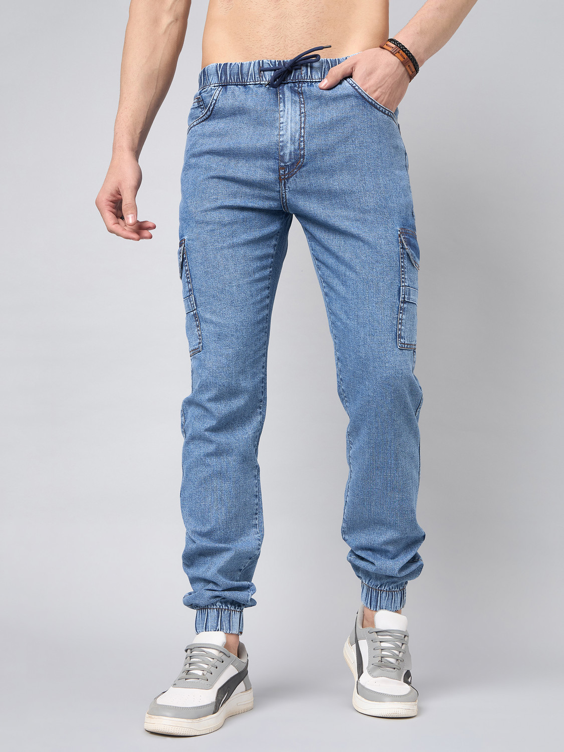 Image of ABFY ZOO Men Jogger Fit Mid Rise Blue Jeans