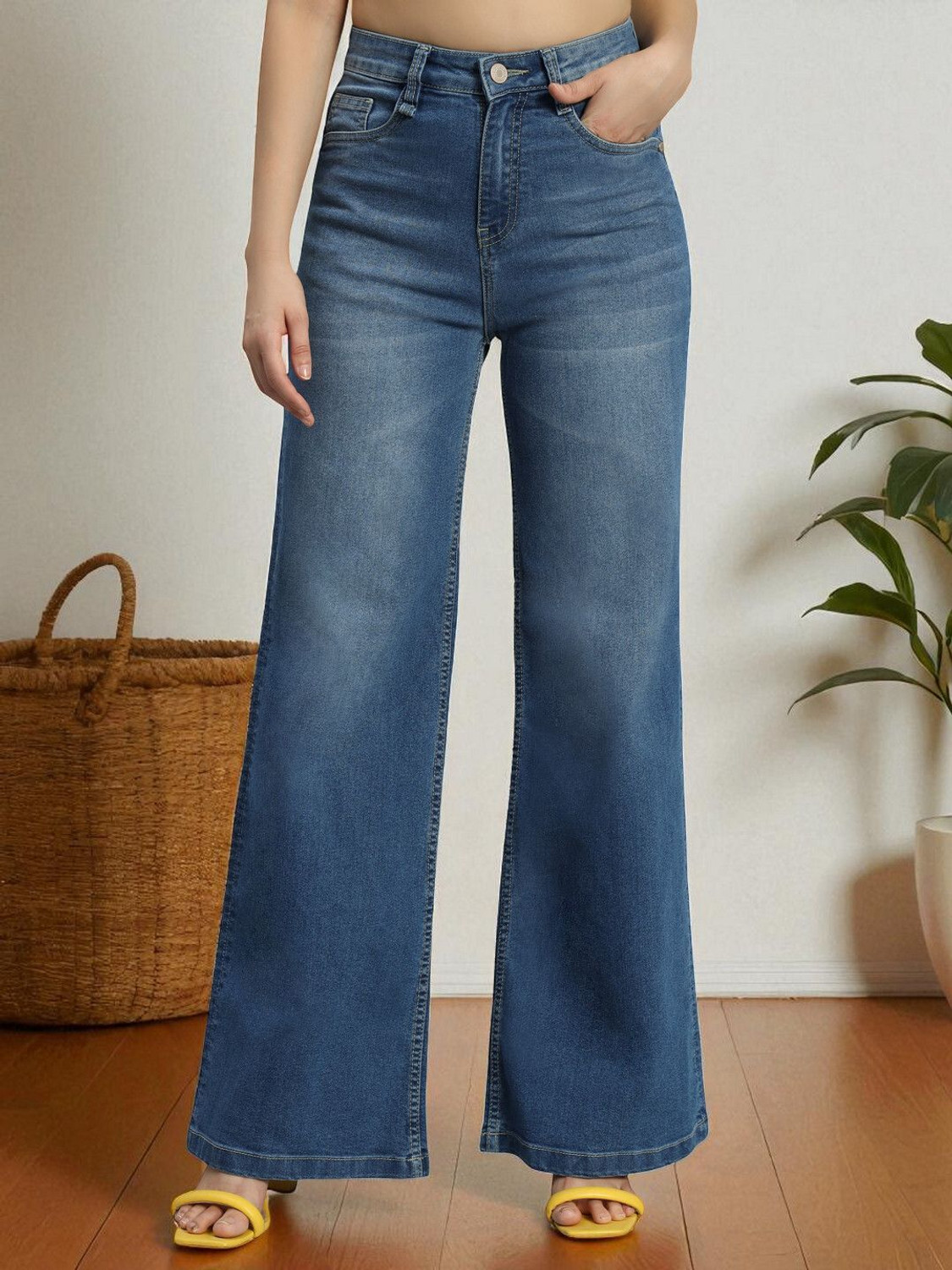 Image of MERCEL Women Wide Leg High Rise Black Jeans