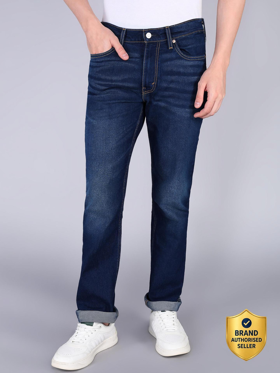 LEVI'S Men Slim Mid Rise Dark Blue Jeans - Image 1
