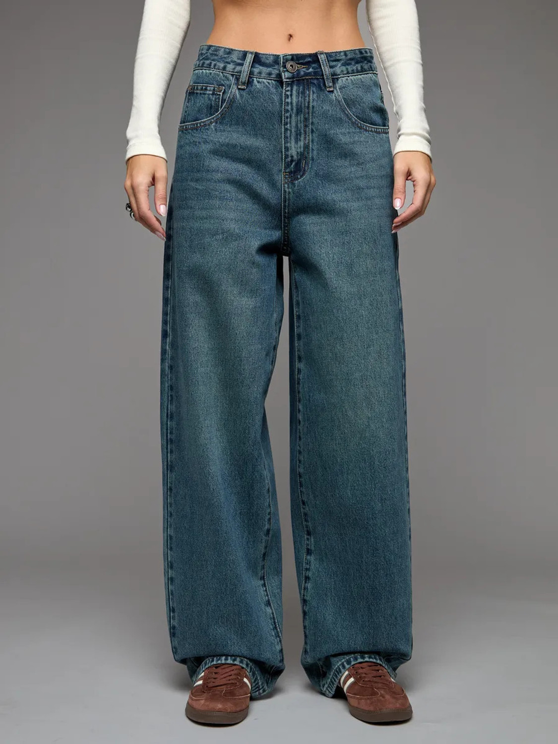Image of STEPLE DENIMS Women Loose Fit High Rise Blue Jeans