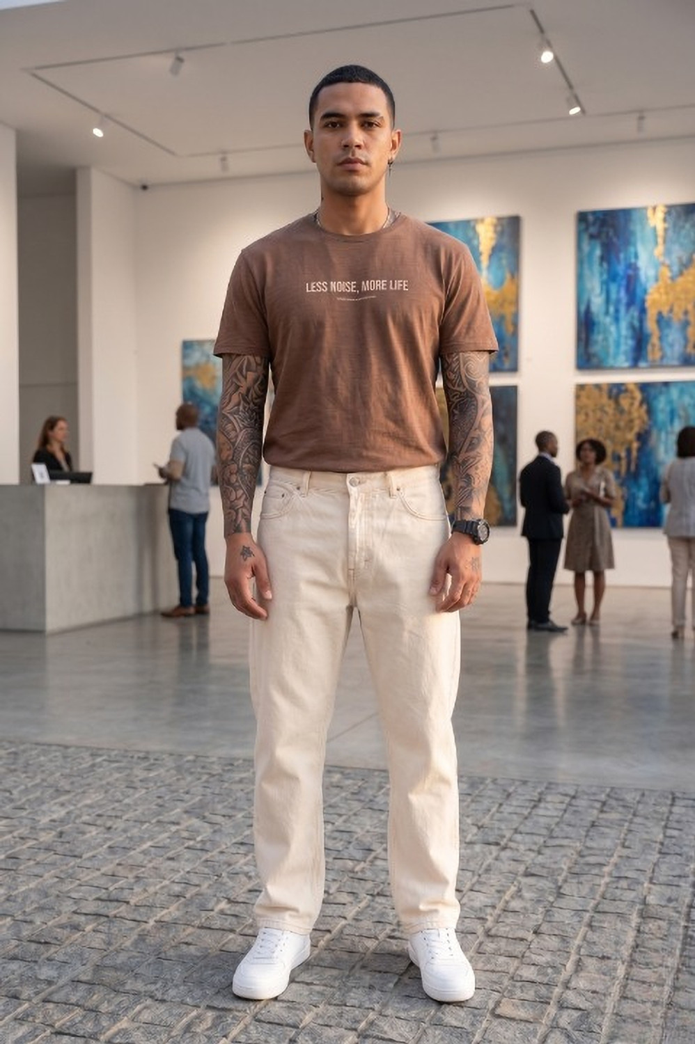 Image of Denim Hawk Men Loose Fit Mid Rise Beige Jeans
