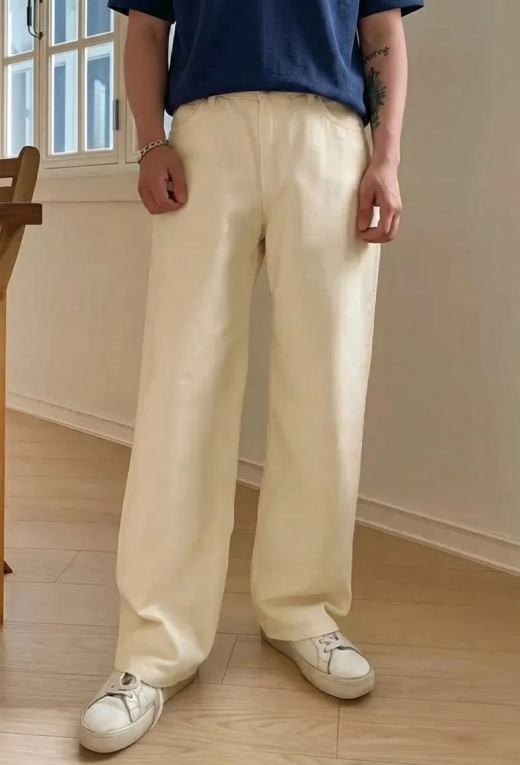 Image of MULTISOLARTECH Men Loose Fit High Rise Beige Jeans