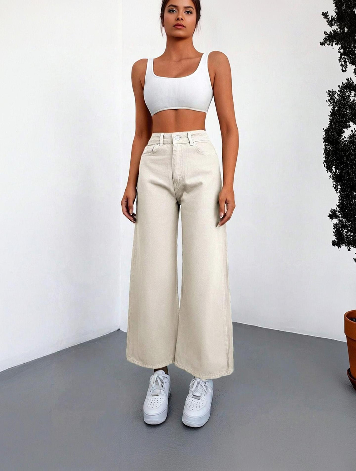 Image of VIBESTA Women Regular Mid Rise Beige Jeans
