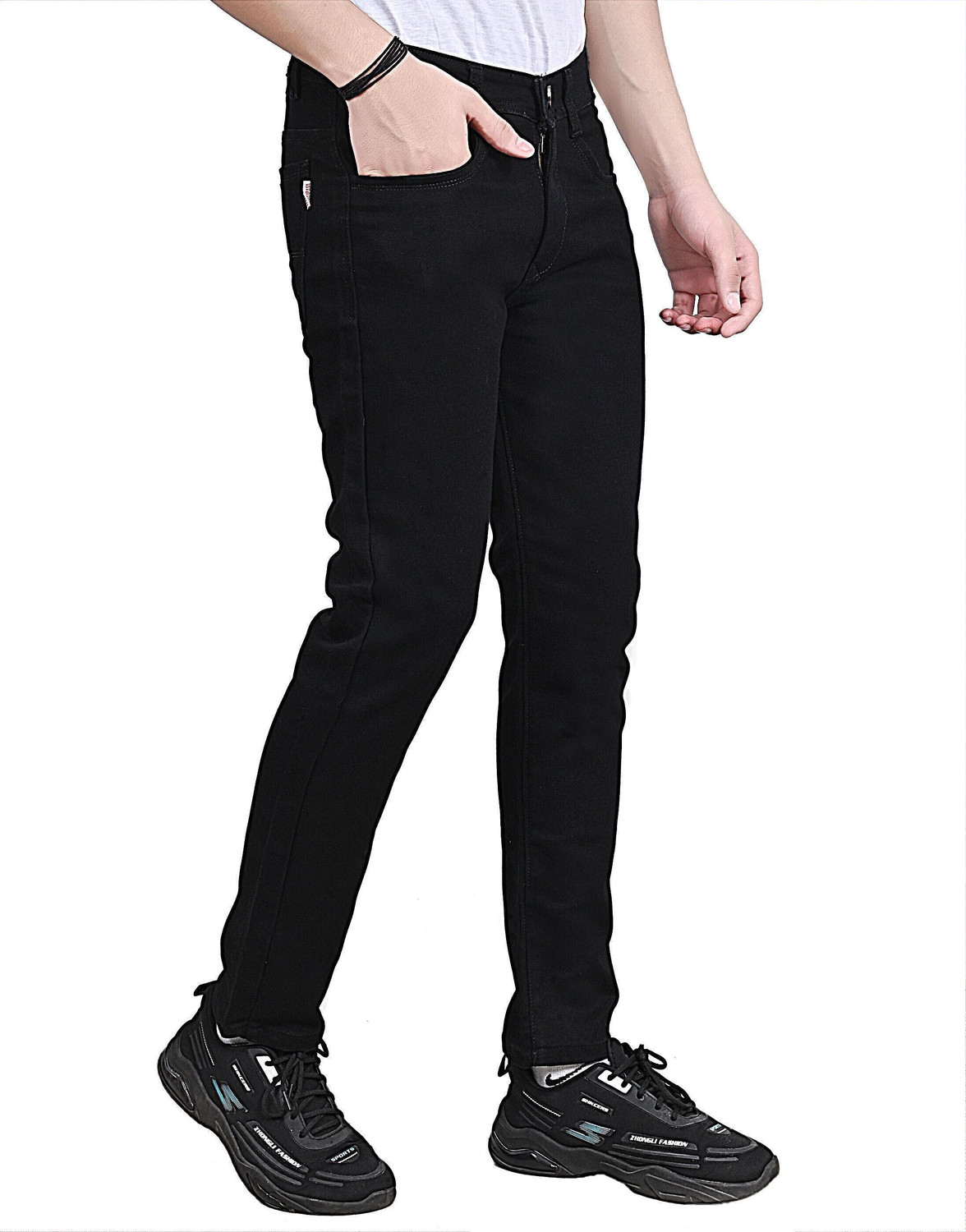 Image of Habbit Men Slim Mid Rise Black Jeans