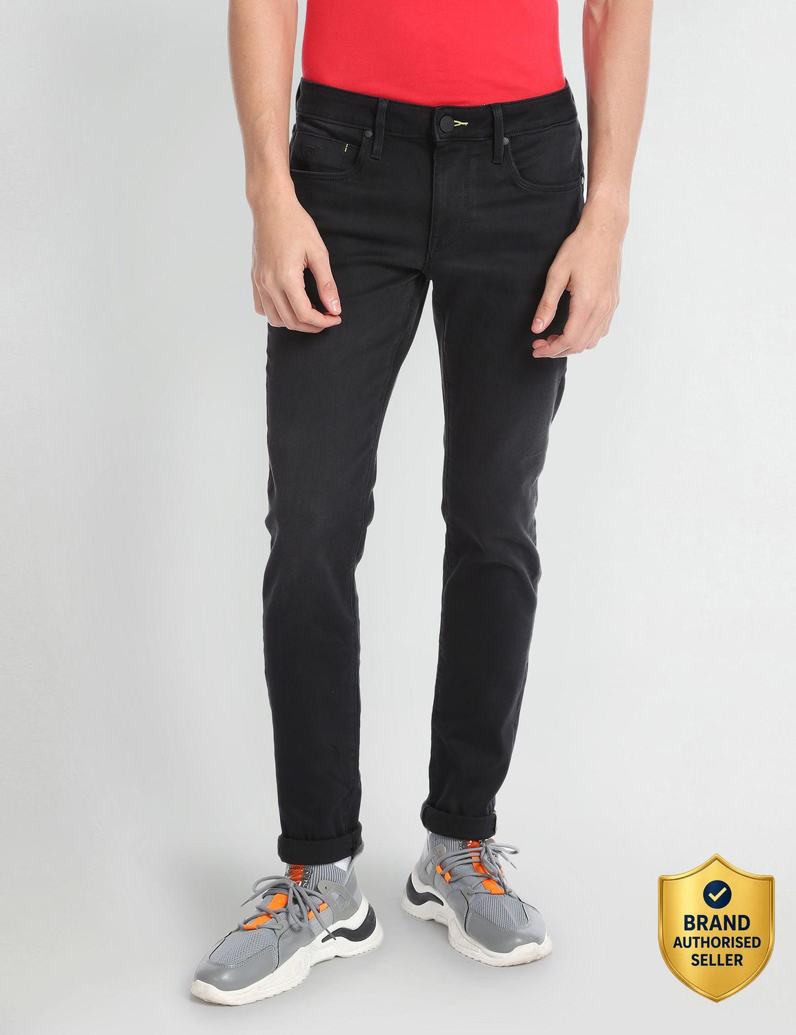 Image of FLYING MACHINE Men Super Skinny Mid Rise Black Jeans