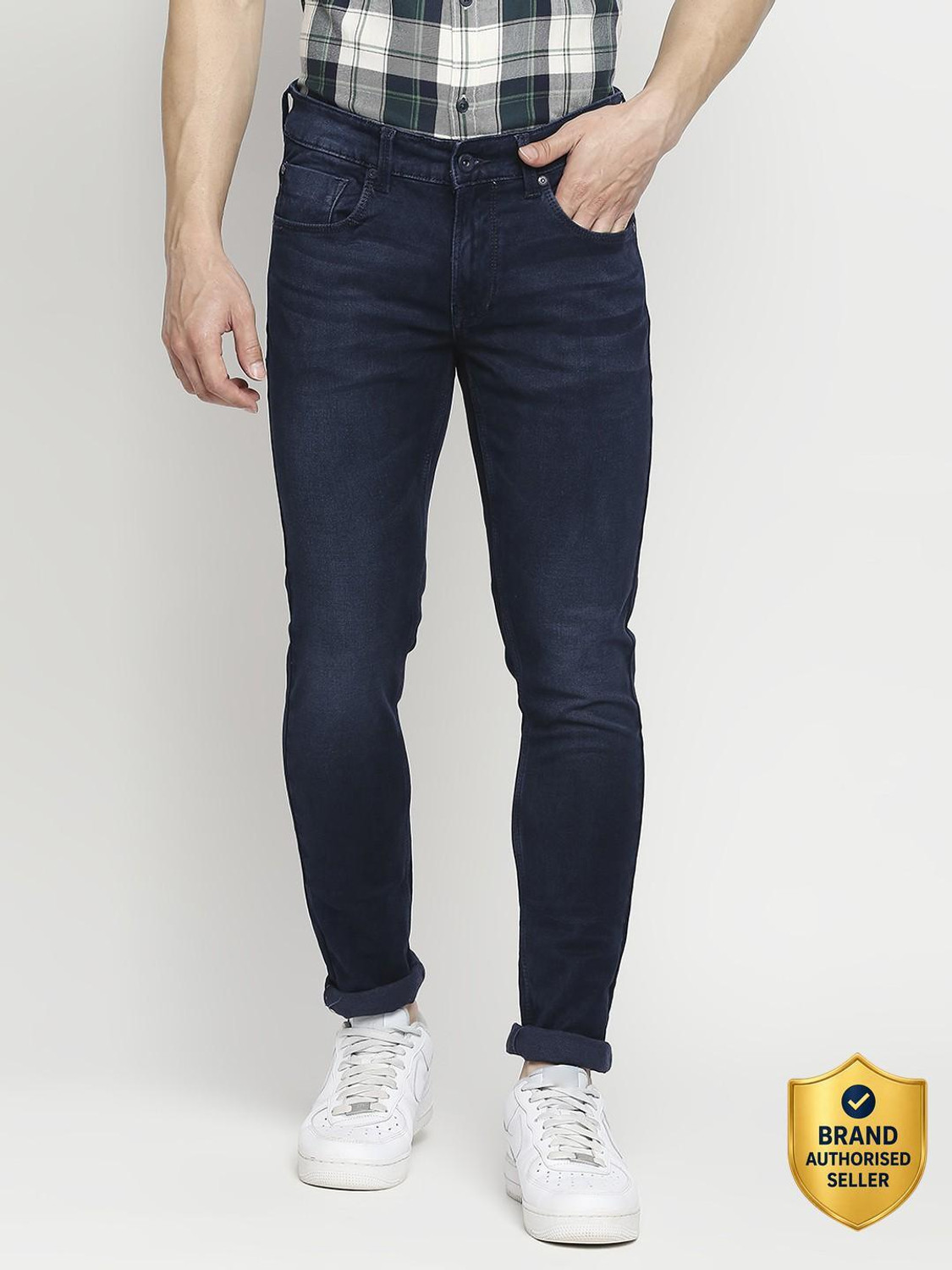 Image of Spykar Men Regular Mid Rise Blue Jeans