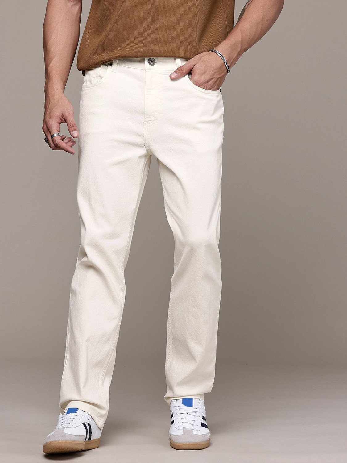 Image of Denim Hawk Men Loose Fit Mid Rise Beige Jeans