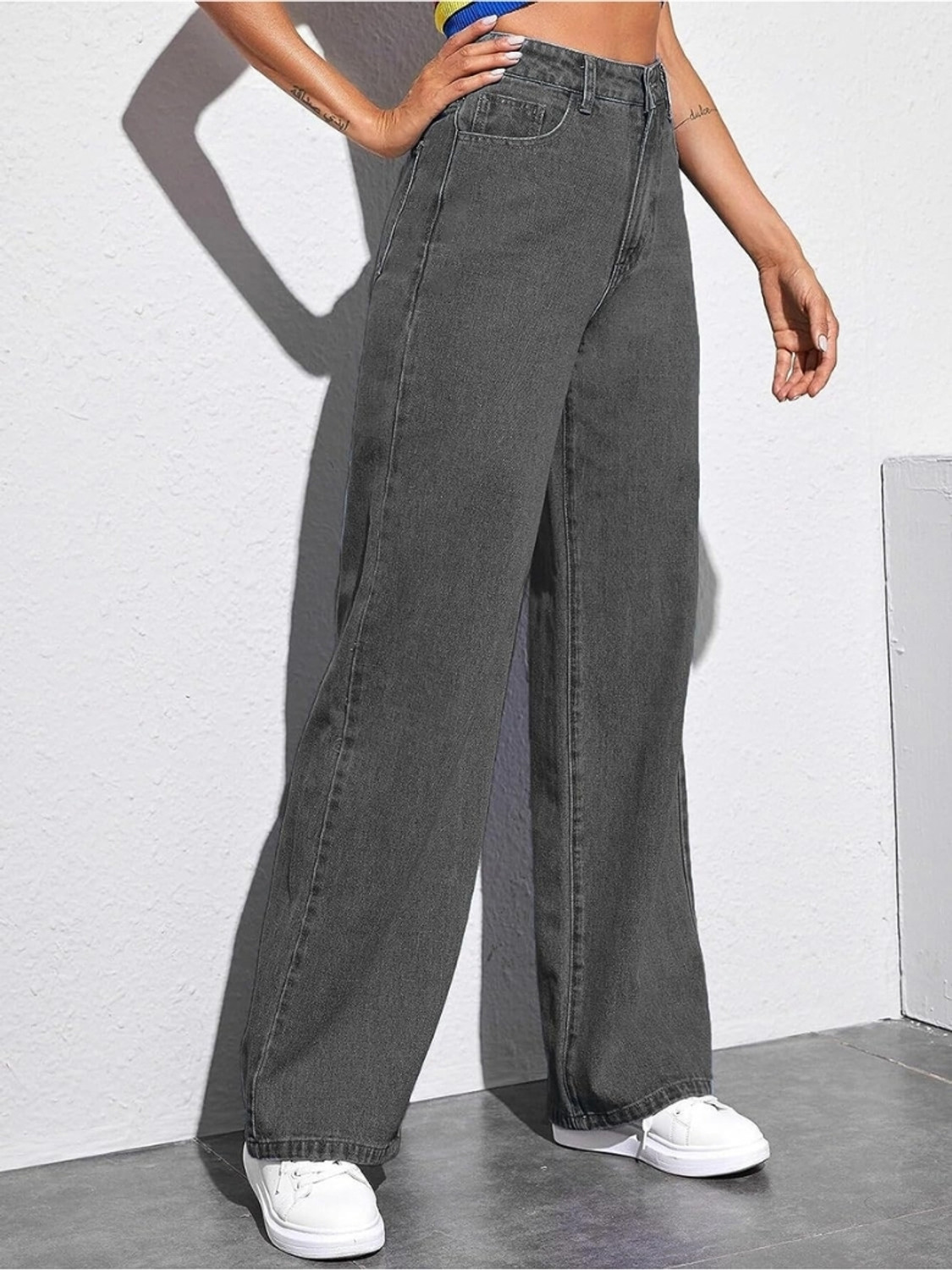 Image of Crazeis Women Loose Fit High Rise Grey Jeans