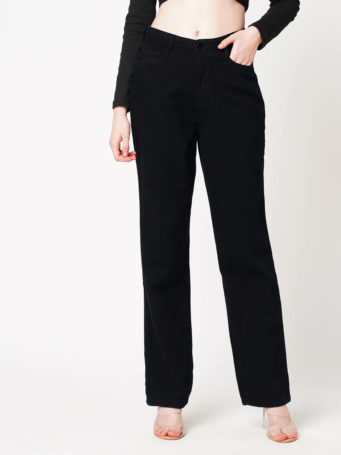 Image of FashionFibre Women Straight Fit High Rise Black Jeans