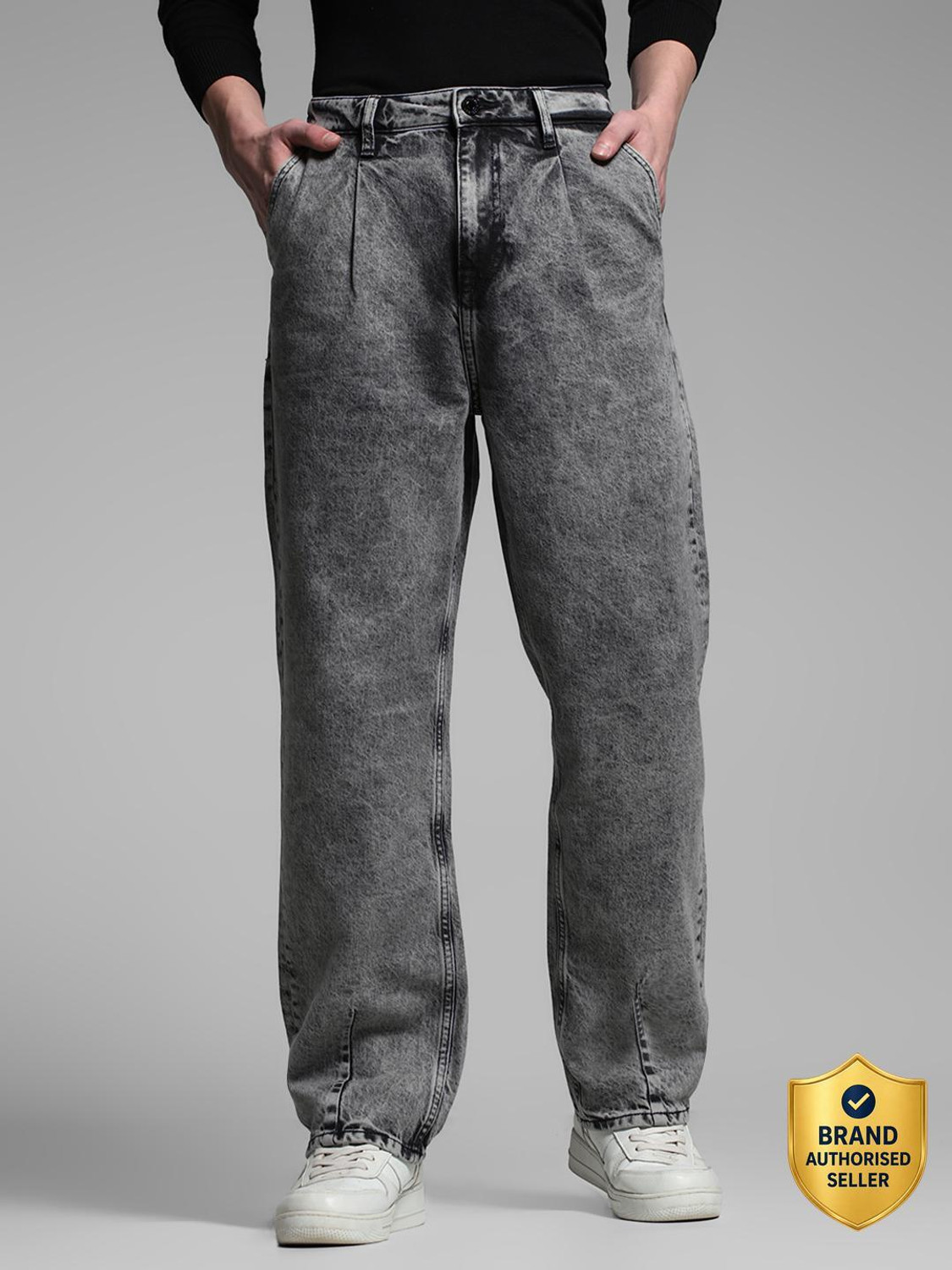 JACK & JONES Men Loose Fit High Rise Grey Jeans - Image 1