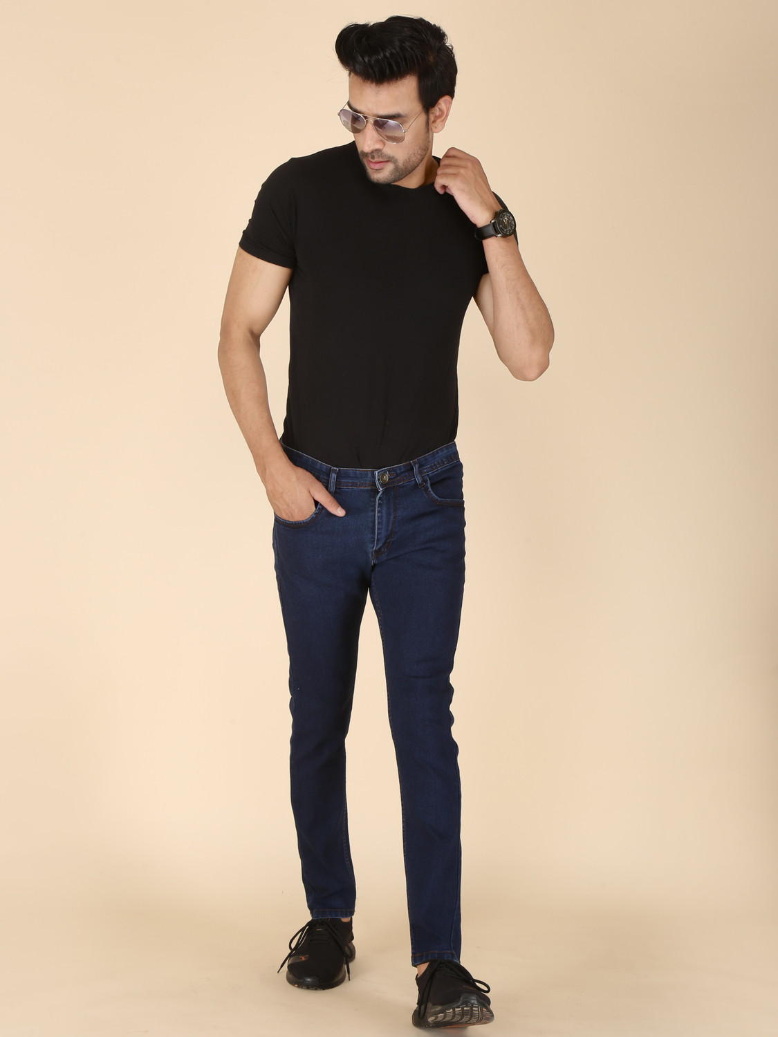 Image of FUBAR Men Slim Mid Rise Dark Blue Jeans