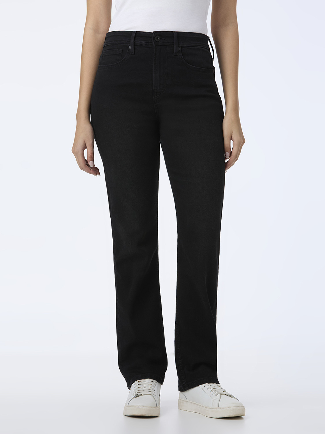Image of Spykar Women Straight Fit Mid Rise Black Jeans