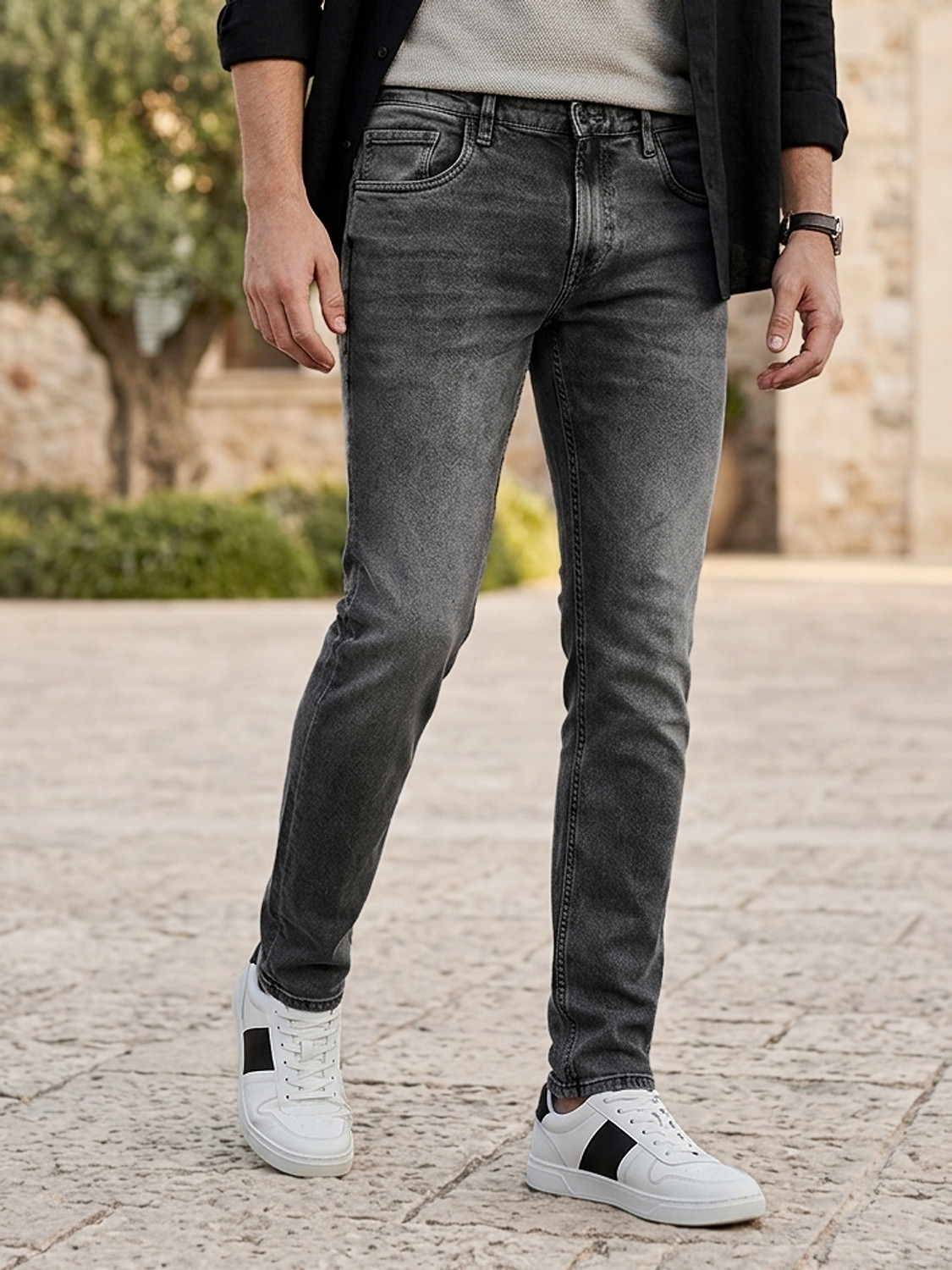 Image of Mast & Harbour Men Skinny Mid Rise Black Jeans