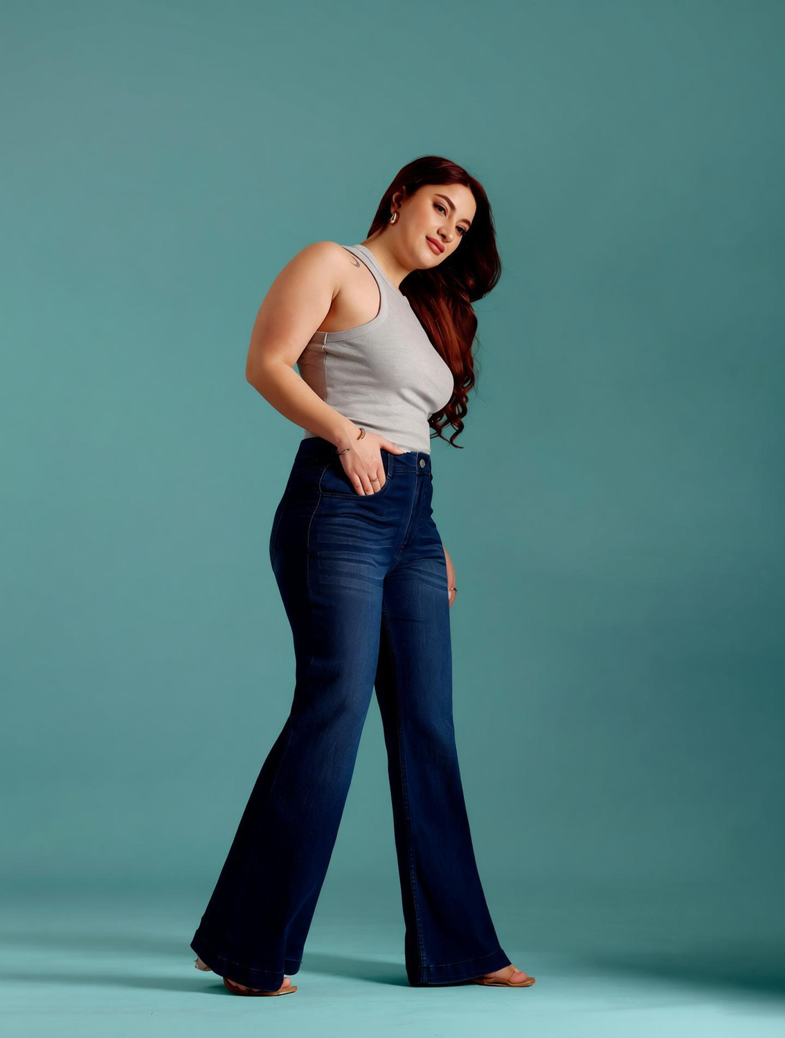 Miss Chase Women Boot-Leg High Rise Dark Blue Jeans - Image 1