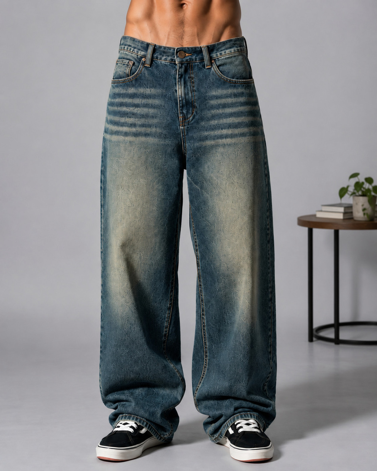 sanedi Men Baggy Fit High Rise Light Green Jeans - Image 1