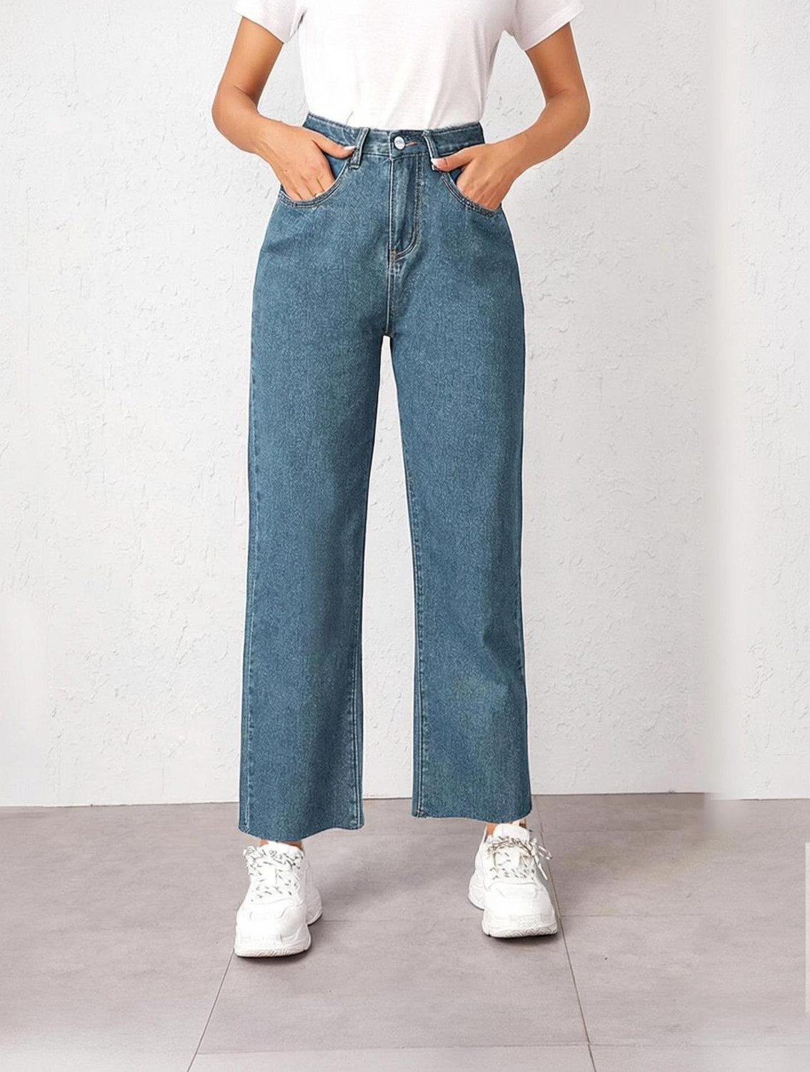 Image of GUTI Women Flared High Rise Blue Jeans