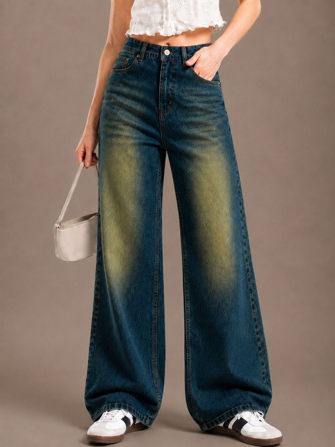 A1TUFF Women Wide Leg High Rise Green Jeans - Image 1