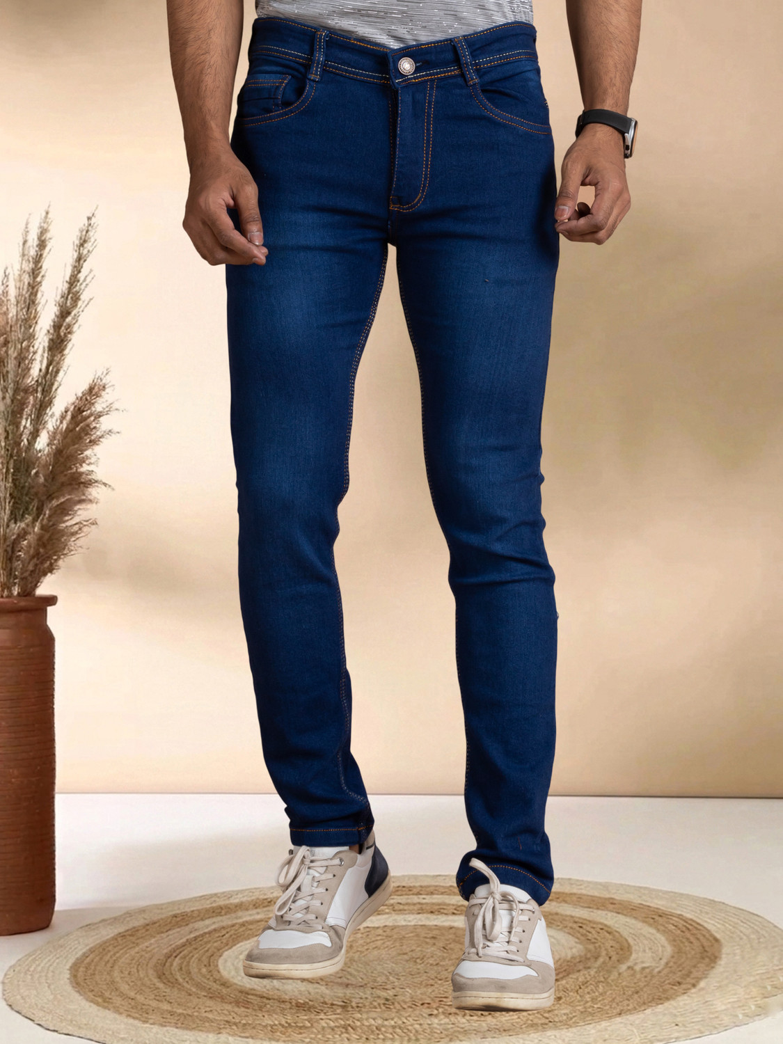 Image of stylophile Men Slim Mid Rise Grey Jeans