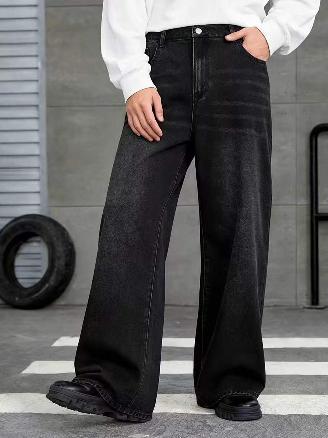 sky collection Men Black Wide Leg Mid Rise Jeans - Image 1