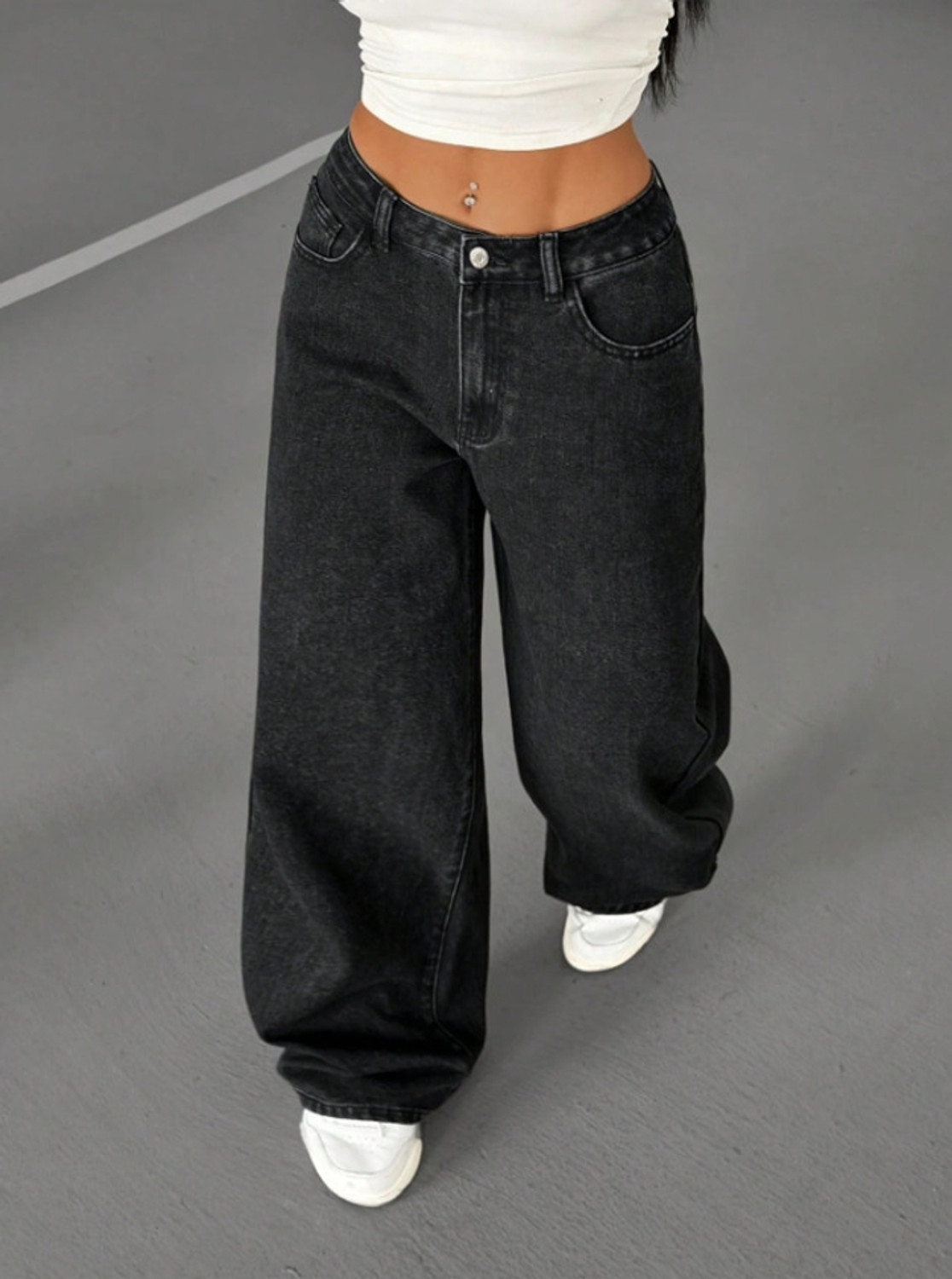 Image of KGN ENTERPRISES Women Wide Leg Mid Rise Black Jeans