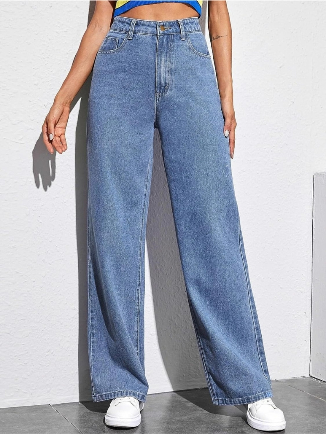 Image of Glossia Women Boyfriend High Rise Light Blue Jeans