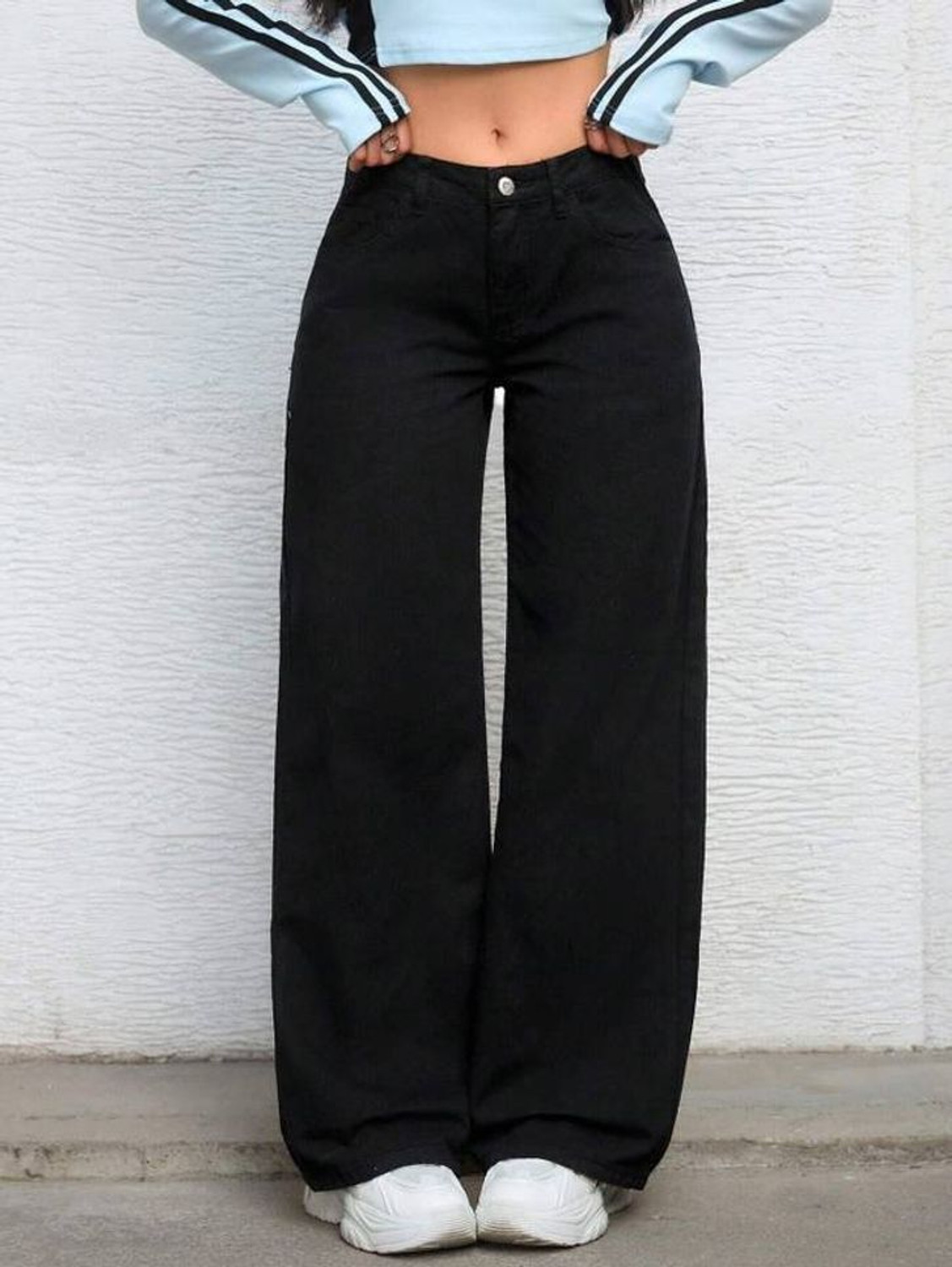p.x.5 Women Loose Fit High Rise Black Jeans - Image 1