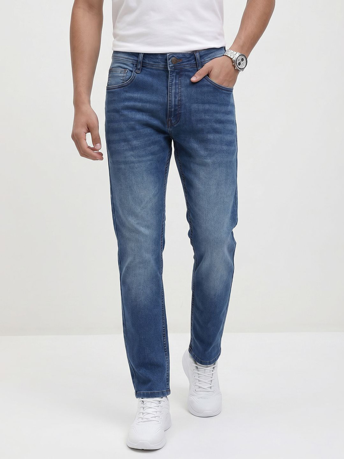Image of Roadster Men Slim Mid Rise Dark Blue Jeans
