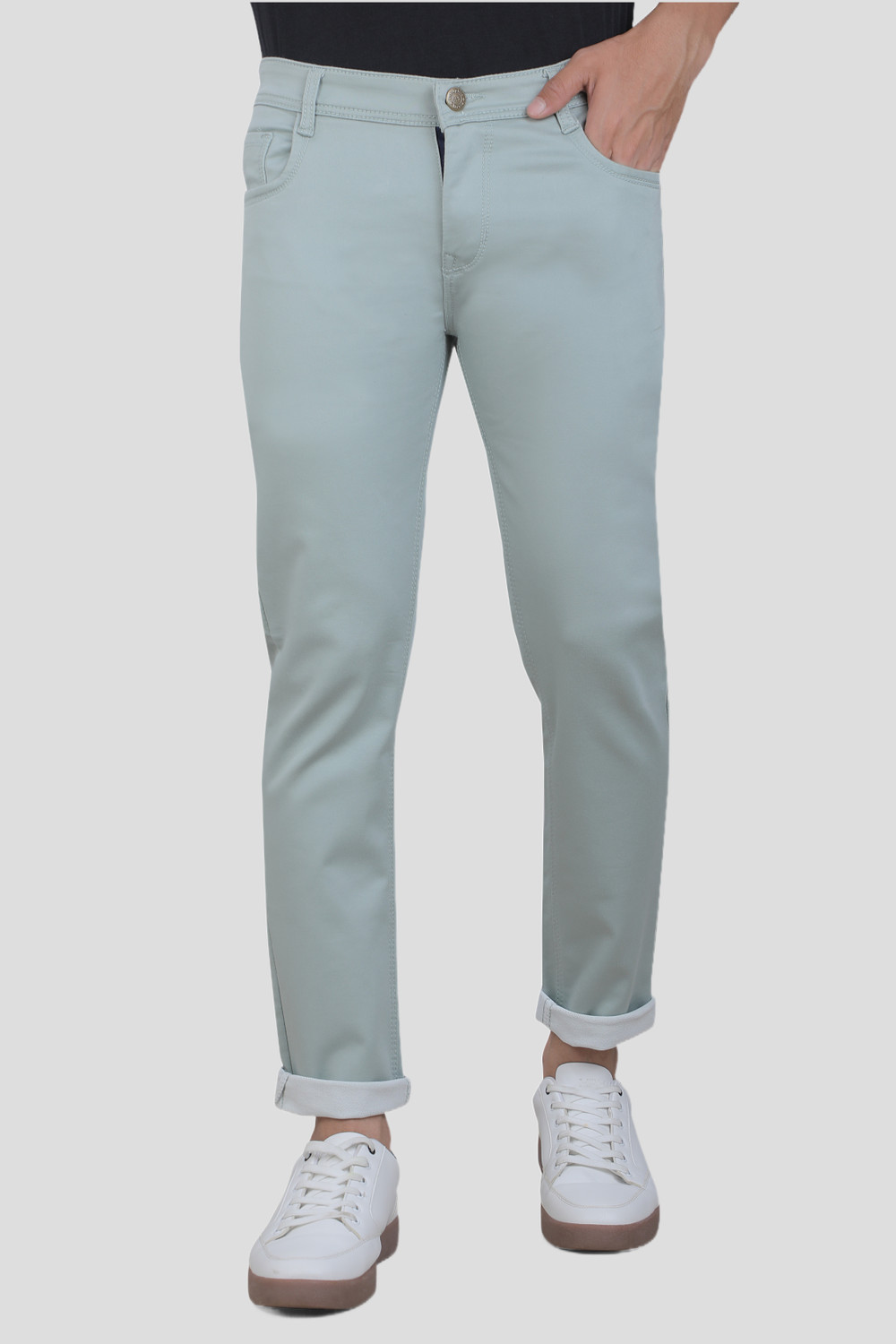 Image of stylophile Men Slim Mid Rise Grey Jeans