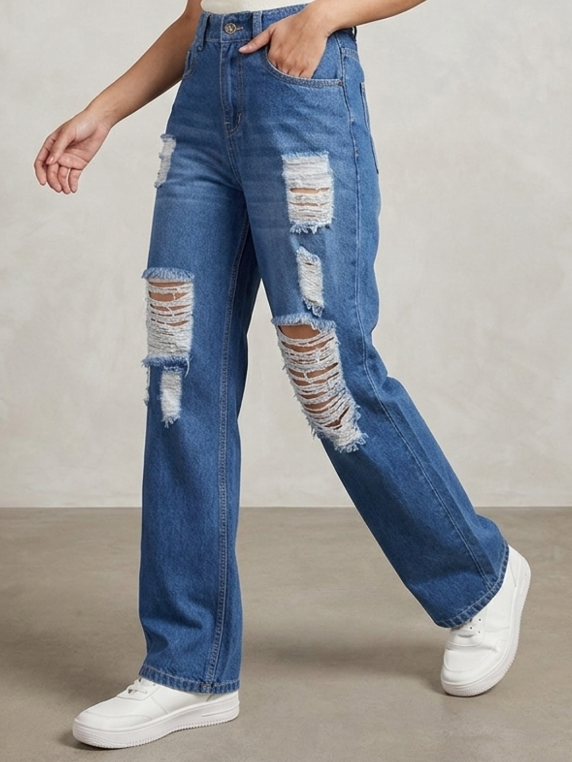 Image of Spykar Women Straight Fit High Rise Dark Blue Jeans